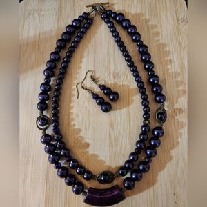 Hand Crafted Purple Pearl Necklace and Earring Set